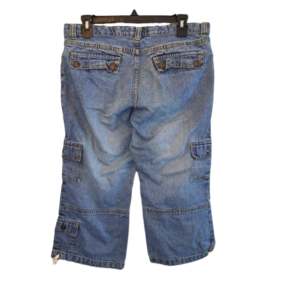 Old Navy Girl's Adjustable Tie Waist Cargo Capris Crops Denim Jeans Size 16.5 - Picture 3 of 8
